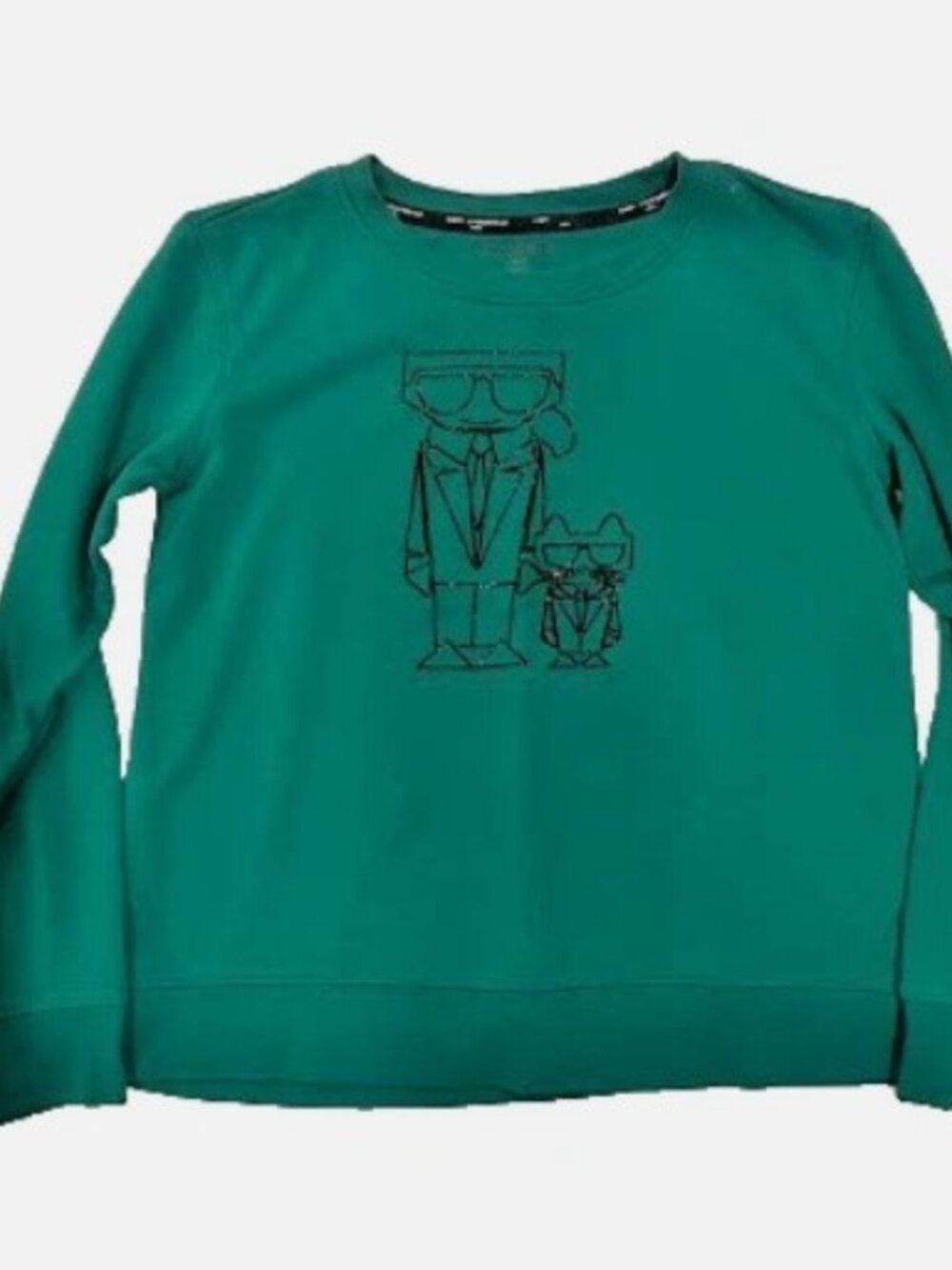 KARL LAGERFELD Sweatshirt Women Small S Fits M Green Choupette Crewneck-207